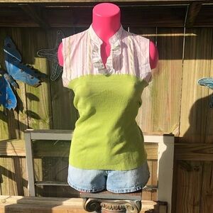 Como Green Sweater & White V-Neck Sleeveless Blouse Size M
